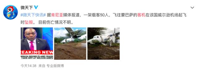 肯尼亞客機墜毀 航空公司稱機上所有人已安全著陸